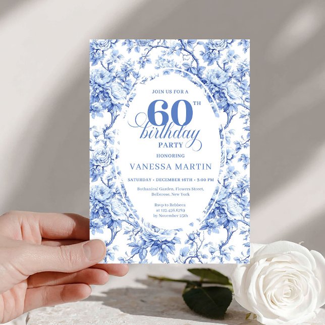 Pretty Dusty Blue Toile Roses 60th Birthday Invite (Pretty Dusty Blue Toile Roses 60th Birthday Invite

)