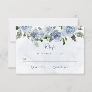 Pretty Dusty Blue Watercolor Flowers RSVP Card