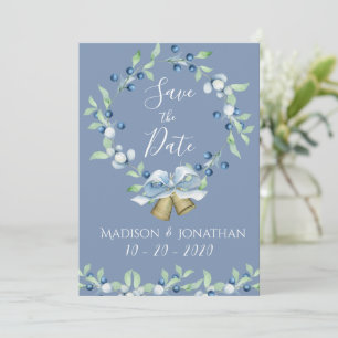 Pretty Dusty Blue Wreath Elegant Simple Save The Date