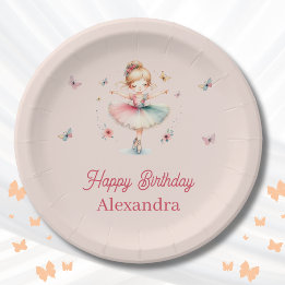 Pretty Dusty Pink Ballerina Girl Birthday Party Paper Plate