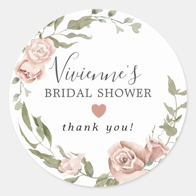 Pretty Dusty Pink Floral Bridal Shower Favour Seal (Front)