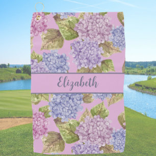 Pretty Dusty Pink Flowers Custom Name Ladies Golf Towel