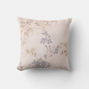 PRETTY DUSTY PINK GOLD BLUE FLORAL CUSHION