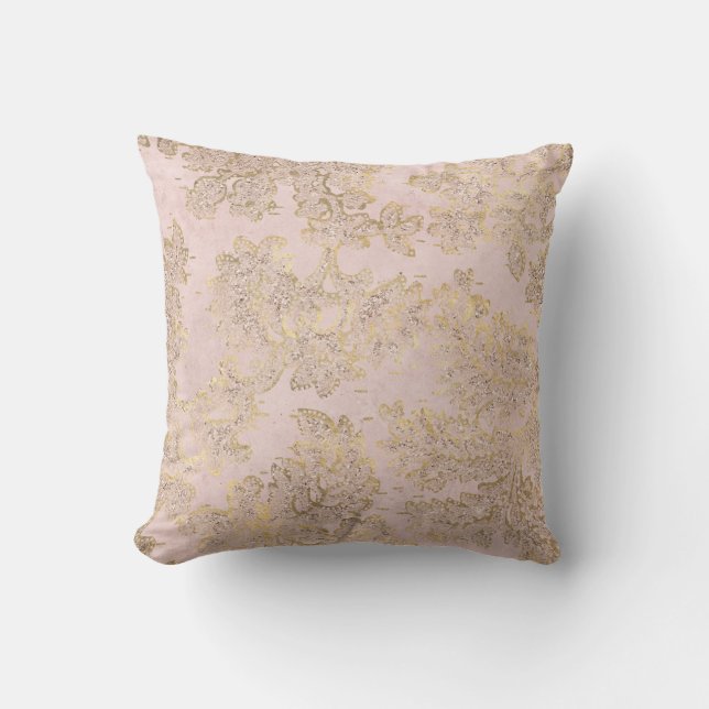 PRETTY DUSTY PINK GOLD FLORAL CUSHION (Front)