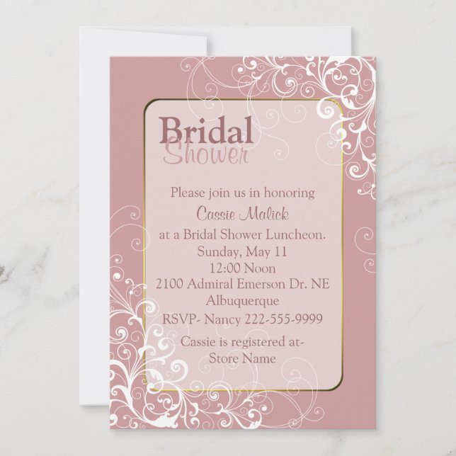 Pretty Dusty Rose Custom Bridal Shower Invitation (Front)