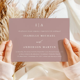 Pretty Dusty Rose Monogram Wedding Invitation