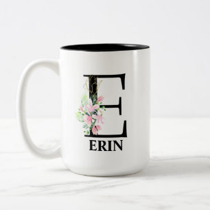 Pretty E Monogrammed Initial Two-Tone Coffee Mug