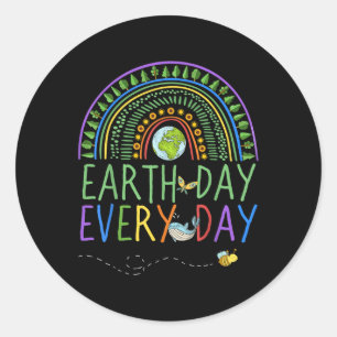 Pretty Earth Day Every Day Rainbow With Trees Eart Classic Round Sticker