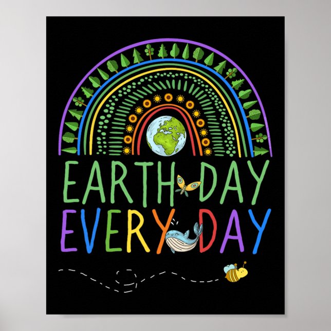 Pretty Earth Day Every Day Rainbow With Trees Eart Poster (Front)