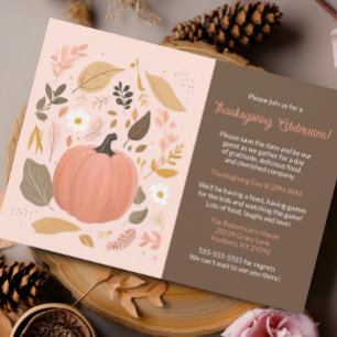 Pretty Earthy Pumpkin Foliage Thanksgiving Party  Invitation