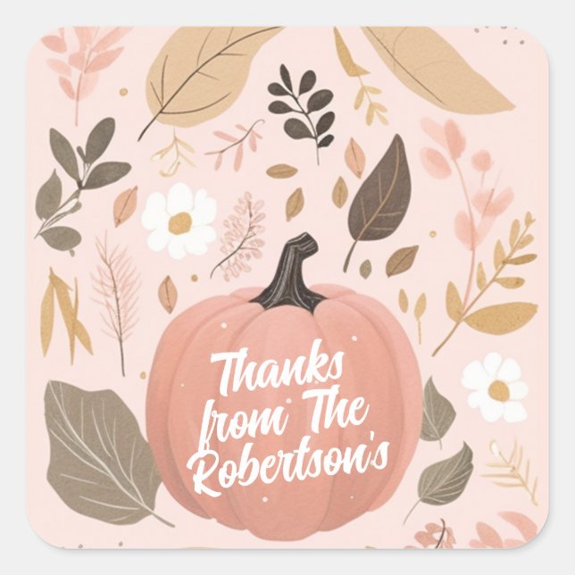 Pretty Earthy Pumpkin Foliage Thanksgiving Party  Square Sticker (Front)