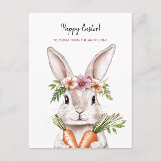 Pretty Easter bunny with carrots  Postcard (Front)