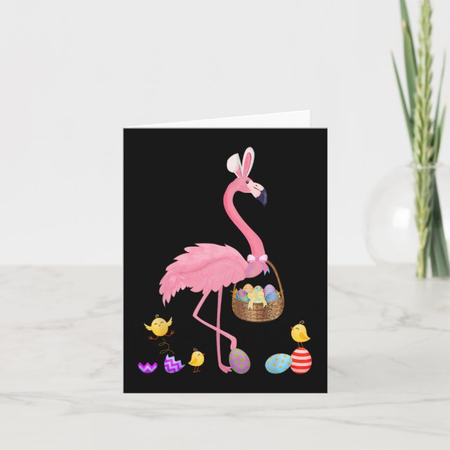Pretty Easter Flamingo With Easter Basket Easter  Card (Front)