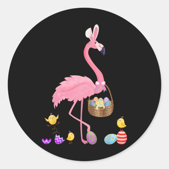 Pretty Easter Flamingo With Easter Basket Easter  Classic Round Sticker (Front)