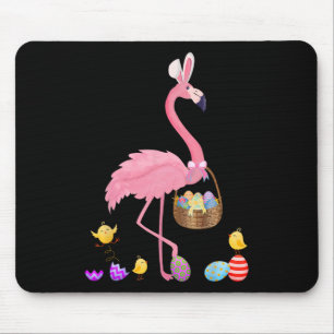 Pretty Easter Flamingo With Easter Basket Easter Mouse Pad