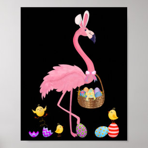 Pretty Easter Flamingo With Easter Basket Easter Poster