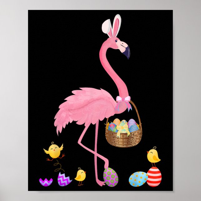 Pretty Easter Flamingo With Easter Basket Easter  Poster (Front)