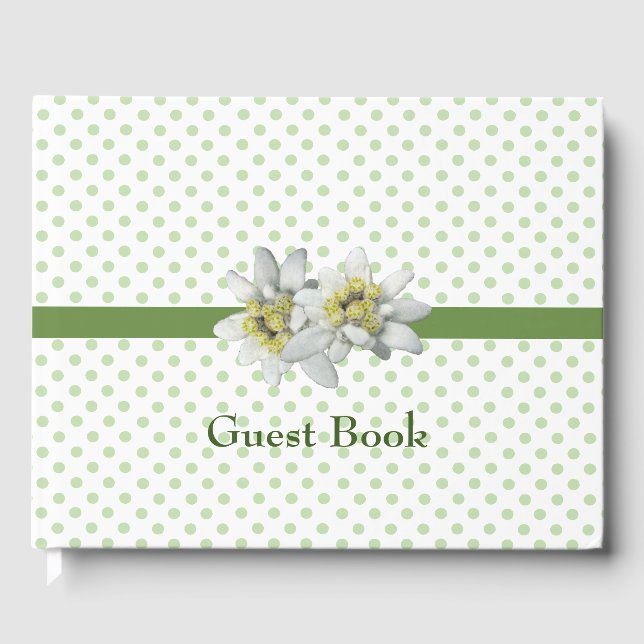 Pretty Edelweiss and Polka dot Wedding Guest Book (Front)