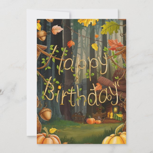 Pretty Editable Cosy Autumn Fall Happy Birthday Card (Front)