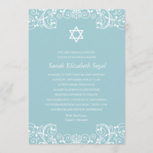 Pretty Elegant Blue Bat Mitzvah Invitation
