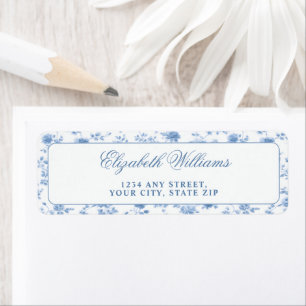 Pretty Elegant Blue Floral Toile Bridal Shower Return Address Label