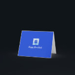 Pretty Elegant Blue Menorah  Holiday Card<br><div class="desc">Lovely menorah graphic with "HAPPY HANUKKAH" in script lettering. Personalise with your name.</div>