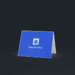 Pretty Elegant Blue Menorah Holiday Card<br><div class="desc">Lovely menorah graphic with "HAPPY HANUKKAH" in script lettering. Personalise with your name.</div>