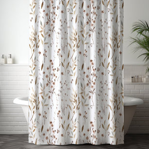 Pretty Elegant Brown Wildflowers Leaves Pattern Shower Curtain