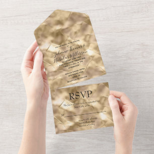 Pretty Elegant Champagne Gold Glam All In One Invitation