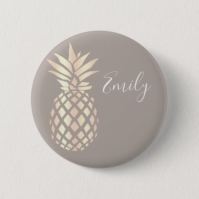 Pretty elegant copper rose gold pineapple & grey 6 cm round badge (Front)