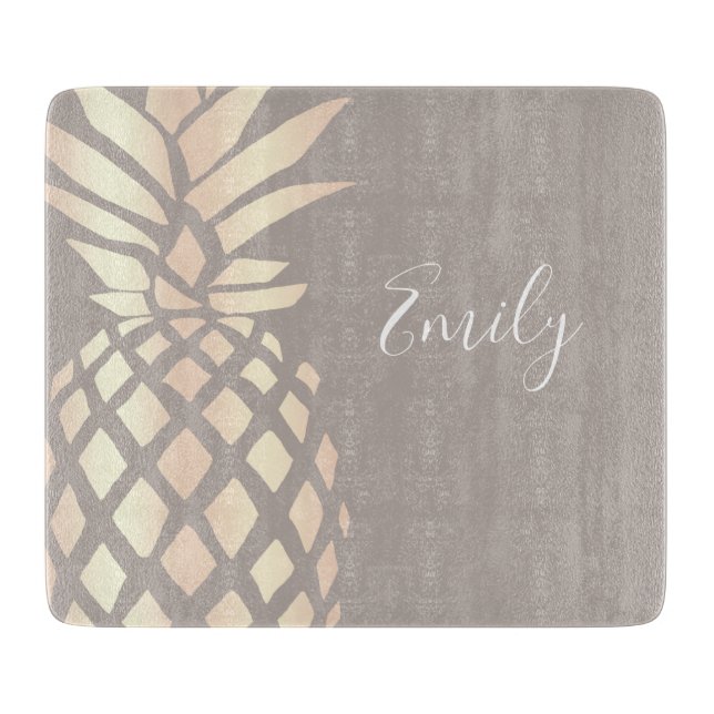 Pretty elegant copper rose gold pineapple & grey cutting board (Front)