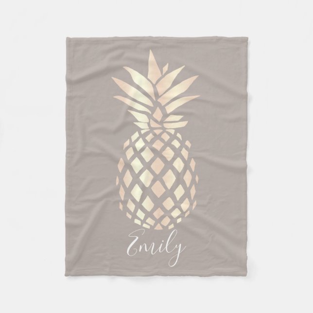 Pretty elegant copper rose gold pineapple & grey fleece blanket (Front)
