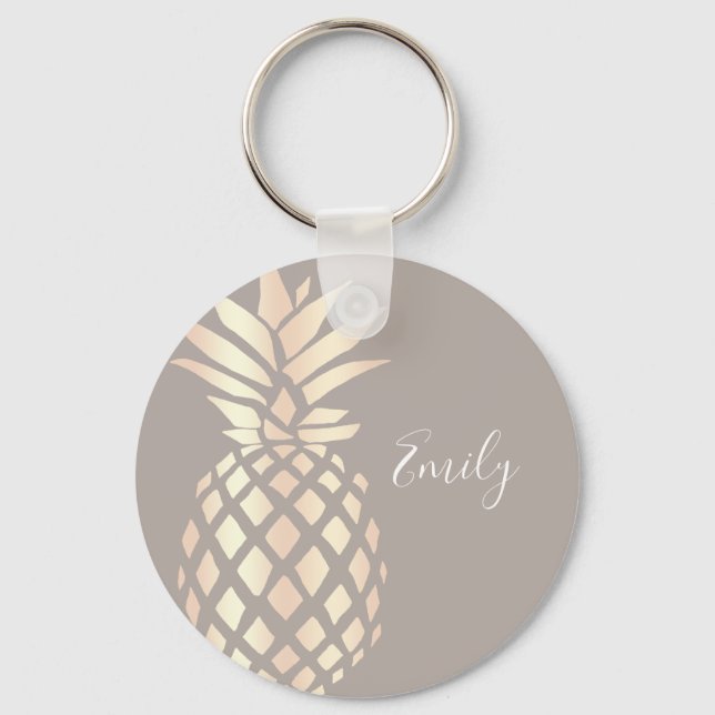 Pretty elegant copper rose gold pineapple & grey key ring (Front)