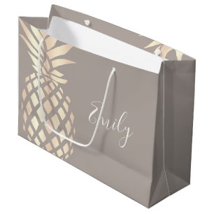 Pretty elegant copper rose gold pineapple & grey large gift bag