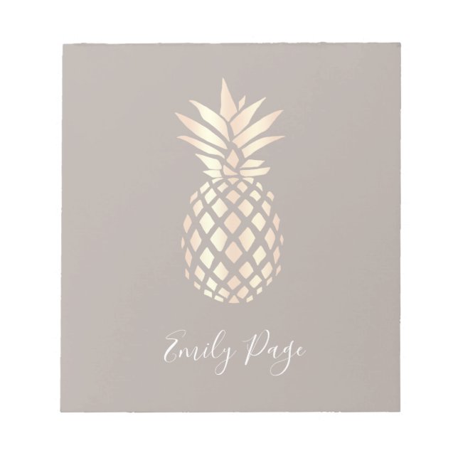 Pretty elegant copper rose gold pineapple & grey notepad (Front)