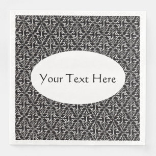 Pretty Elegant Damask in Black White Scrolls Napkin