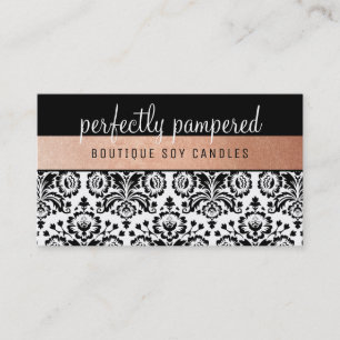 PRETTY ELEGANT DAMASK pattern black faux rose gold Business Card