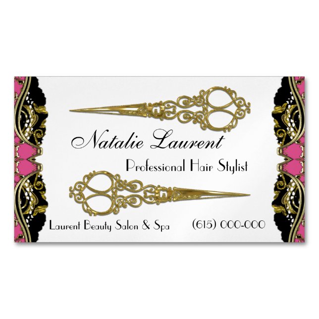 Pretty Elegant Double Scissors Paris Baroque Magnetic Business Card (Front)