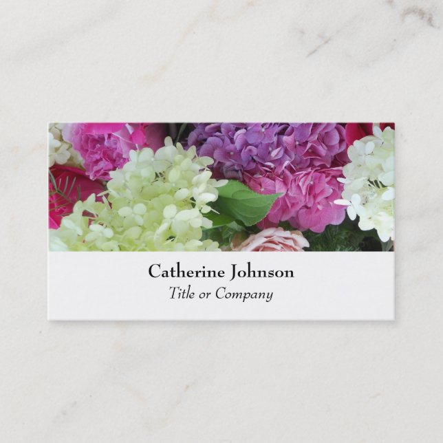 Pretty Elegant Flowers Florist  Professional White Business Card (Front)