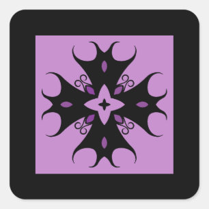 Pretty elegant gothic cross motif black and purple square sticker