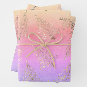 Pretty elegant holographic Christmas tree pattern Wrapping Paper Sheet