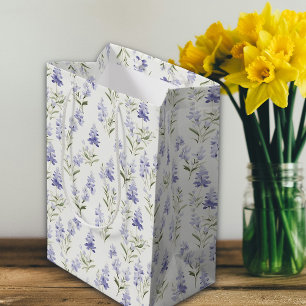 Pretty Elegant Lilac Flower Blue & White Floral Medium Gift Bag