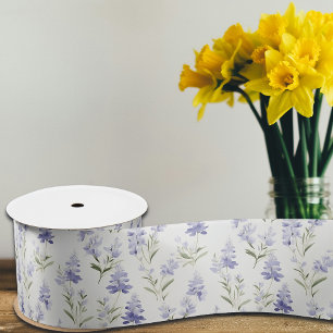 Pretty Elegant Lilac Flower Blue & White Floral Satin Ribbon