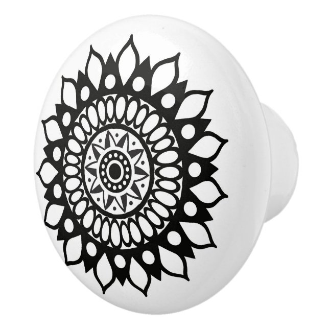 Pretty Elegant Mandala Flower Blossom Floral Round Ceramic Knob (Right)