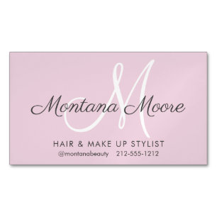 Pretty Elegant Monogram Pink Make Up Hair Salon B Magnetic Business Card