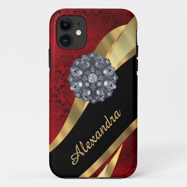 Pretty elegant red damask pattern personalised Case-Mate iPhone case (Back)