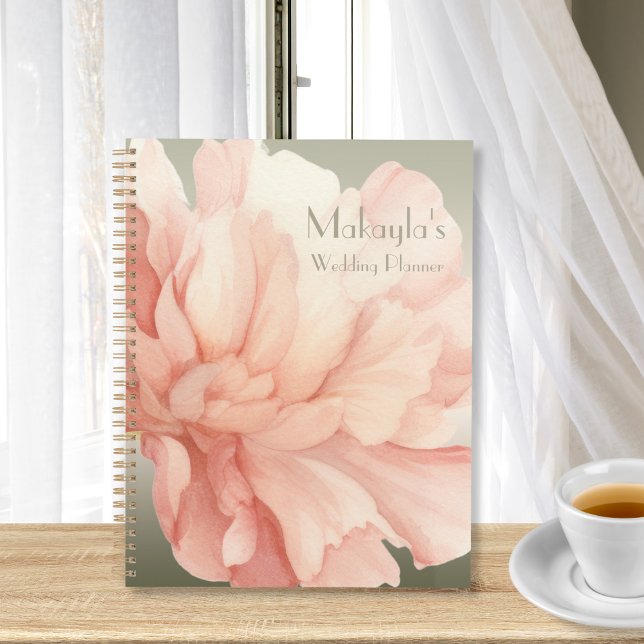Pretty Elegant Watercolor Peach Peony Wedding Planner (Creator Uploaded)
