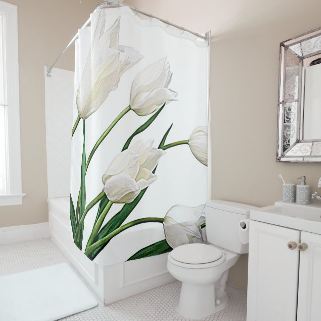 Pretty Elegant White Dutch Tulips Flowers Shower Curtain (In Situ)