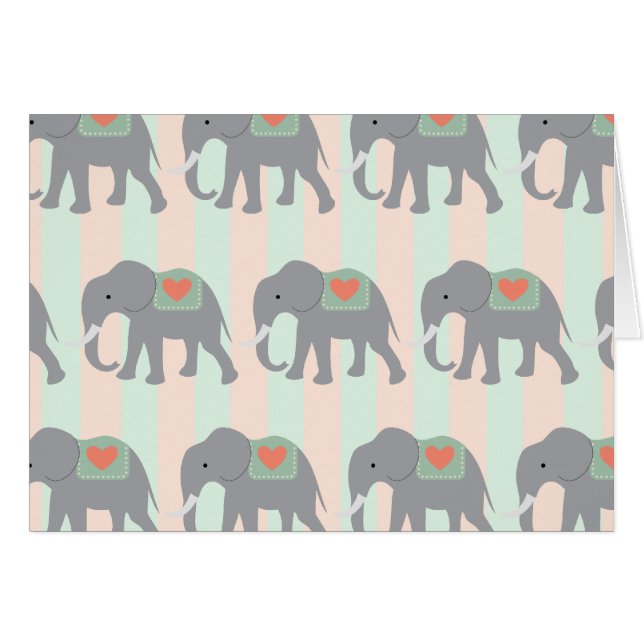 Pretty Elephants Coral Peach Mint Green Striped (Front Horizontal)
