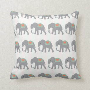 Pretty Elephants Coral Peach Mint Green Striped Cushion